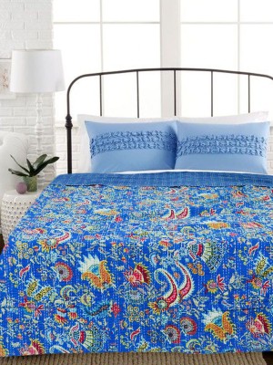 Colorful Floral Handmade Kantha Quilt Indian Cotton Twin Bedding Bedspread Blanket Throw