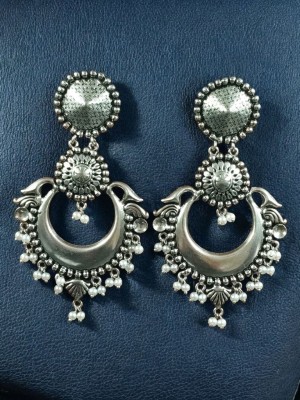 Silver Plated Chand Bali Earring Silver Traditional Party Wear Earrings with Pearl Drops 