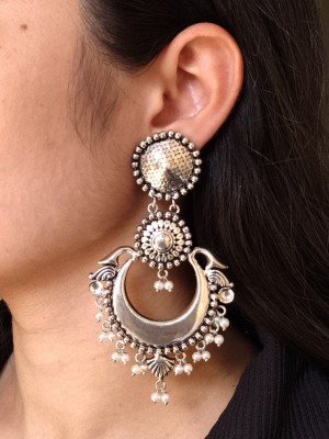 Silver Plated Chand Bali Earring Silver Traditional Party Wear Earrings with Pearl Drops 