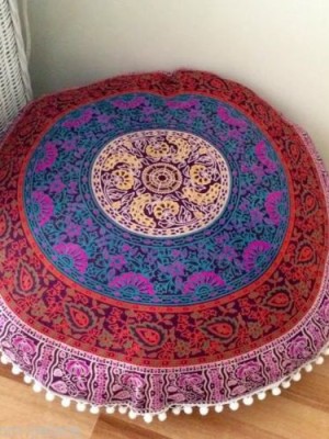 Blue Multi Mandala Floor Pillow Cover Bohemian Round Cushion Cover - 32 Inch