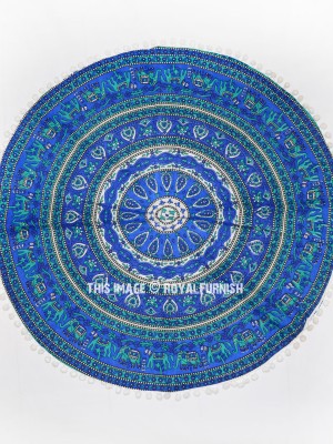 32" Multi Bohemian Elephant Mandala Floor Pillow Cover Round Cushion Cover
