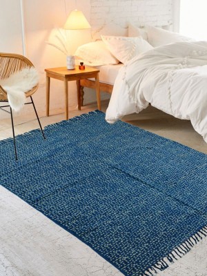 Indigo Blue Block Print Cotton Area Rugs Handmade Dhurrie 4x6 Ft
