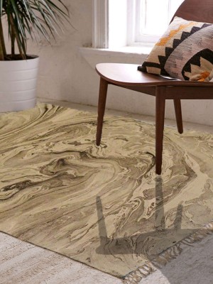 Multi Marble Print Wave Design Area Rug Cotton Hand Woven Dhurrie Rug 4x6 Ft