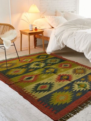 Colorful Hand Woven Kilim Rugs Southwestern Jute Area Rug 3 X 5 Ft