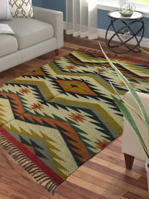 Multicolored Southwestern Hand Woven Kilim Rugs Jute Area Rug 4 x 6 Ft