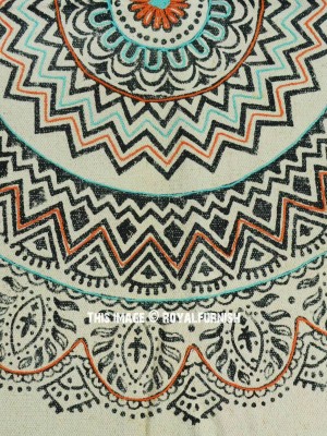 White Multi Hand Block Printed Area Rugs Cotton Embroidered Dhurrie Rug 3x5 Ft