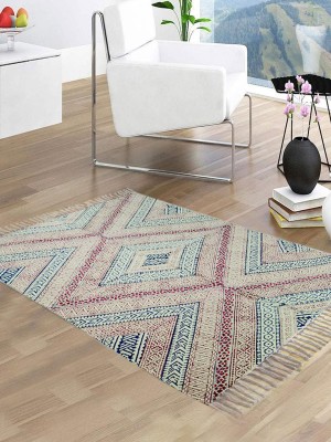 Multicolored Cotton Printed Area Rugs Bohemian Pattern Dhurrie Rug 3x5 Ft