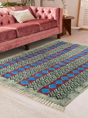 Boho Colorful Cotton Printed Area Rugs Hand Block Pattern Dhurrie Rug 4x6 Ft
