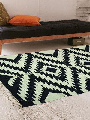 Black & White Geometric Area Rugs Reversible Kilim Cotton Rug 4x6 Ft