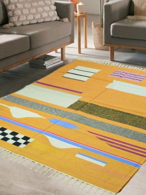 Boho Multi Colorful Reversible Southwestern Area Rugs Cotton Kilim Rug 4x6 Ft