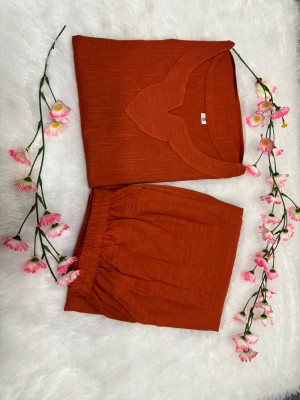 Maroon Cotton Short Kurti Pant Co Ord Set Dress for Women