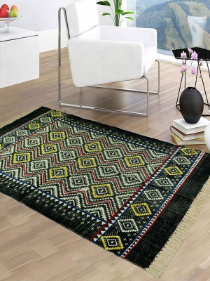 Bohemian Moroccan Style Printed Rugs Hand Embroidered Geometric Cotton Area Rug 4X6 Ft