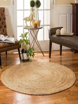 Small Handmade Reversible Natural Jute Braided Round Area Rug - 24 Inch