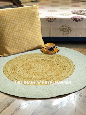 Natural Jute & Ivory Mix Handmade Braided Aesthetic Round Rugs - 24 Inch
