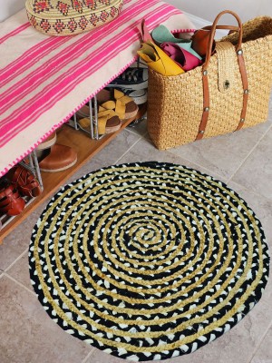 Black & White Mixed Reversible Hand Woven Jute Cotton Chindi Braided Rug - 24 Inch