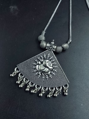 Lord Ganesha Designer Pendent Silver Oxidized Necklace Chain with Jhumki Set