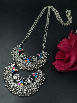 Silver Plated Ghungroo Peacock Designer Long Two Layer Necklace Jewellery