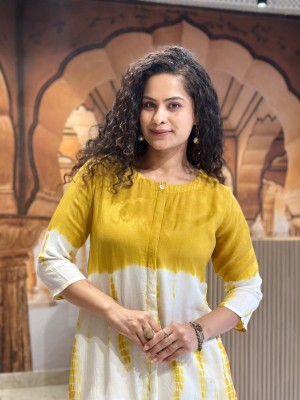 Orange Tye Dye Print Indian Cotton Salwar Kameez Kurti Pant Summer Co Ord Set for Women (Set of 2)