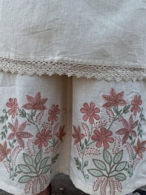 White Pure Cotton Slub Fully Embroidery A-Line V Neck Kurti Pant Co-Ord Set Salwar Kameez For Women - Set Of 2