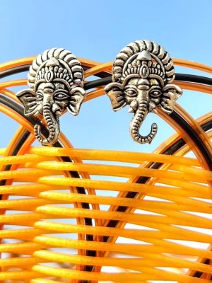 Lord Ganesha Stud Earrings Ethnic Designer Stud Silver Oxidised Earring Set for Women