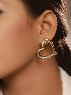 Heart Shape Golden Earrings Designer Stud Silver Oxidised Earring Pair for Women