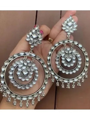 Indian Bollywood Pakistani Silver Plated Oxidized Mirror Round Earrings for Women