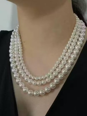 White Three Layer Necklace Set Pearl Necklace Earrings Jewellery Set