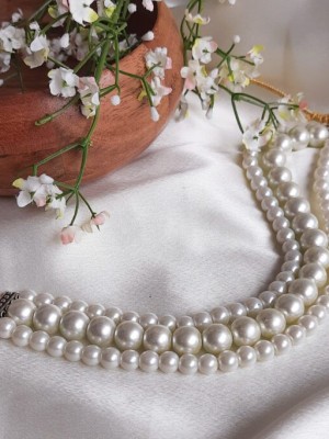 White Three Layer Necklace Set Pearl Necklace Earrings Jewellery Set