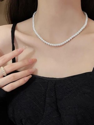 White Pearl Necklace Set Pearl Necklace Stud Earrings Jewellery Set