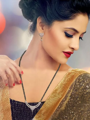 AD Mangalsutra Indian Mangal Sutra Necklace Earrings Jewellery Set