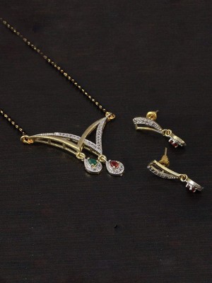 AD Mangalsutra Indian Mangal Sutra Necklace Earrings Jewellery Set