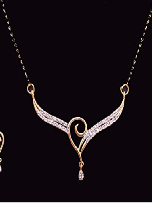 Heart Shape AD Mangalsutra Indian Mangal Sutra Necklace Earrings Jewellery Set