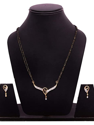 Heart Shape AD Mangalsutra Indian Mangal Sutra Necklace Earrings Jewellery Set