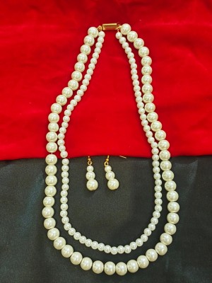 White Two Layer Necklace Set Pearl Necklace Earrings Jewellery Set