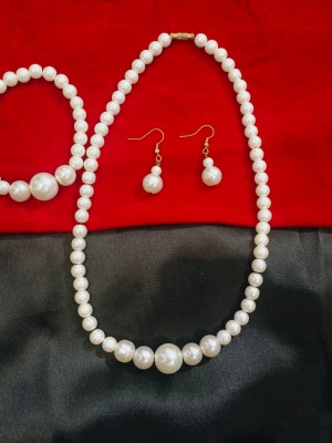 White Pearl Necklace Bracelet Earring Combo Jewellery Set