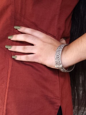 Tribal Gypsy Flower Designer Silver Oxidised Bracelet Kada Openable Free Size Kangan Bangle for Women