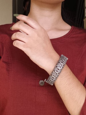 Flower Designer Vintage Banjara Silver Oxidised Bracelet Kada Free Size Openable Kangan Bangle for Girls