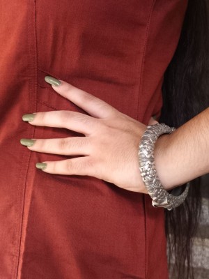 Ethnic Indian Flower Designer Silver Oxidised Bracelet Kada Free Size Openable Kangan Bangle for Girls
