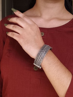 Antique Traditional Designer Kangan Tribal Kada Rustic Silver Oxidised Adjustable Free Size Bracelet Bangle