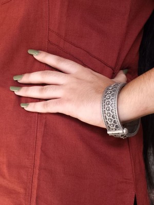 Antique Traditional Designer Kangan Tribal Kada Rustic Silver Oxidised Adjustable Free Size Bracelet Bangle