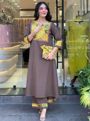 Pure Cotton Katha Work Straight Fit Cotton Kurti Pant Set For Women - Set Of 2