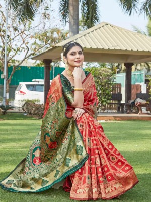 Red Indian Designer Women Multi colored Kanjivaram Party Wear Banarasi Silk Jacquard Pattu Saree