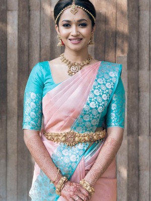 Trending Beautiful Kanjivaram Silk Saree Woven Jacquard Art Banarasi Soft Silk Saree with Blouse Piece 