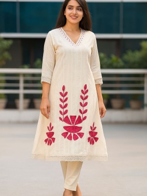 Khushi Indian Pakistani Anarkali White Cotton Suit Kurti Pant Dupatta Set Salwar Kameez for Women