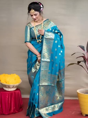Fancy Traditional Banarasi Silk Saree Trendy Indian Women Party Wear Saree with Blouse
