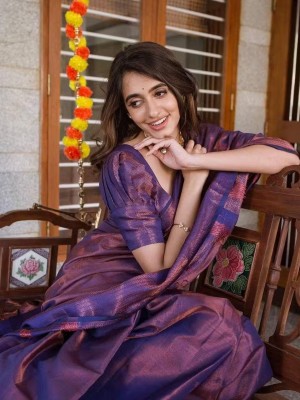 Attractive Blue Color Ethnic Soft Banarasi Silk Saree Traditional Indian Wear Saree with Blouse Piece