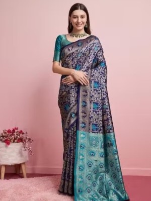 Stunning Blue & Seagreen Multicolor Banarasi Silk Saree Beautiful Ethnic Indian Saree with Blouse Piece