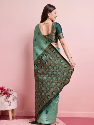 Stunning Seagreen Multicolor Rich Banarasi Silk Saree Beautiful Ethnic Indian Saree with Blouse Piece
