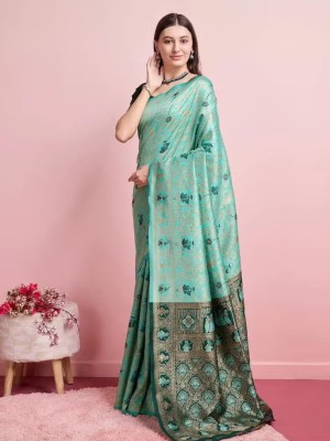 Stunning Seagreen Multicolor Rich Banarasi Silk Saree Beautiful Ethnic Indian Saree with Blouse Piece