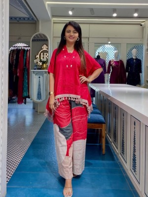 New Designer Kaftan Style Cotton Short Kurti Pant Co Ord Set For Women - Set Of 2